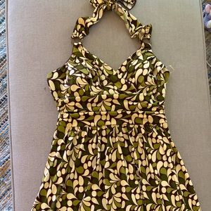 Green and tan halter dress